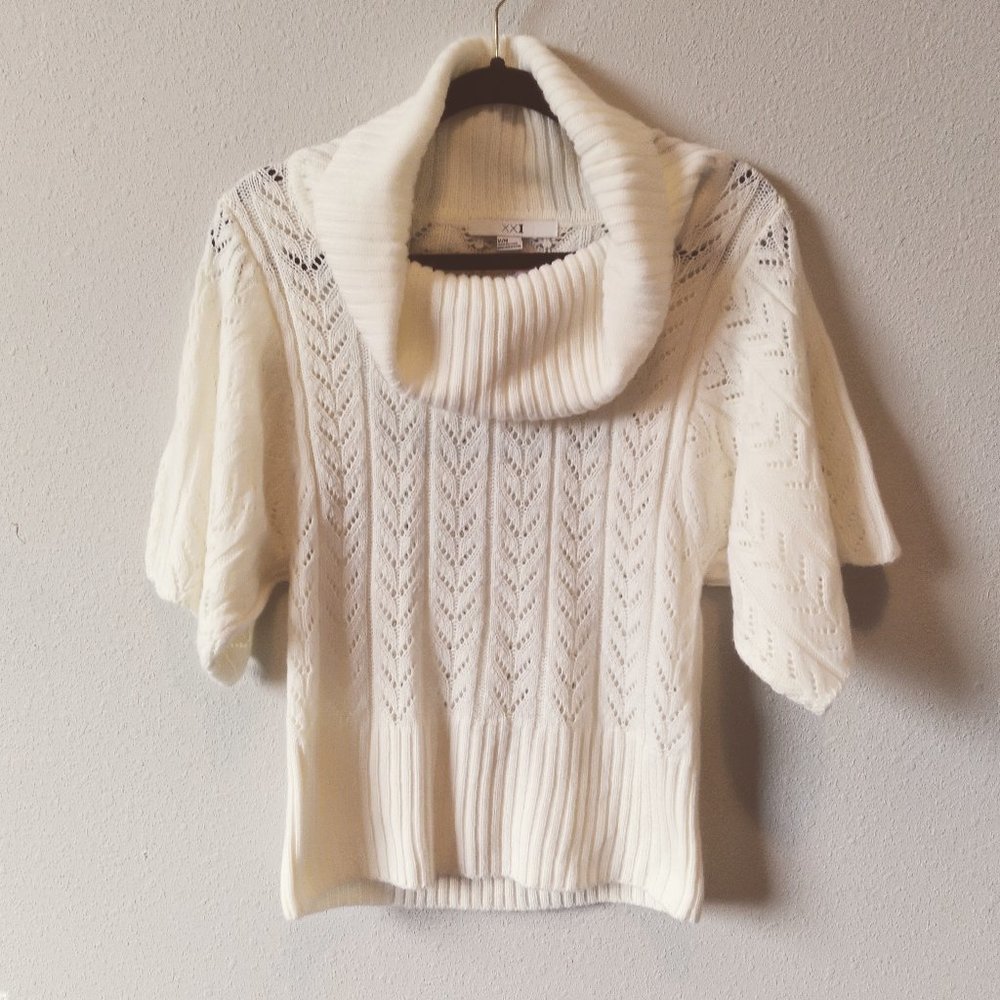 XXI Cowl Neck 3/4 Sleeve Knit Pullover Sweater Women's Ivory Size Medium